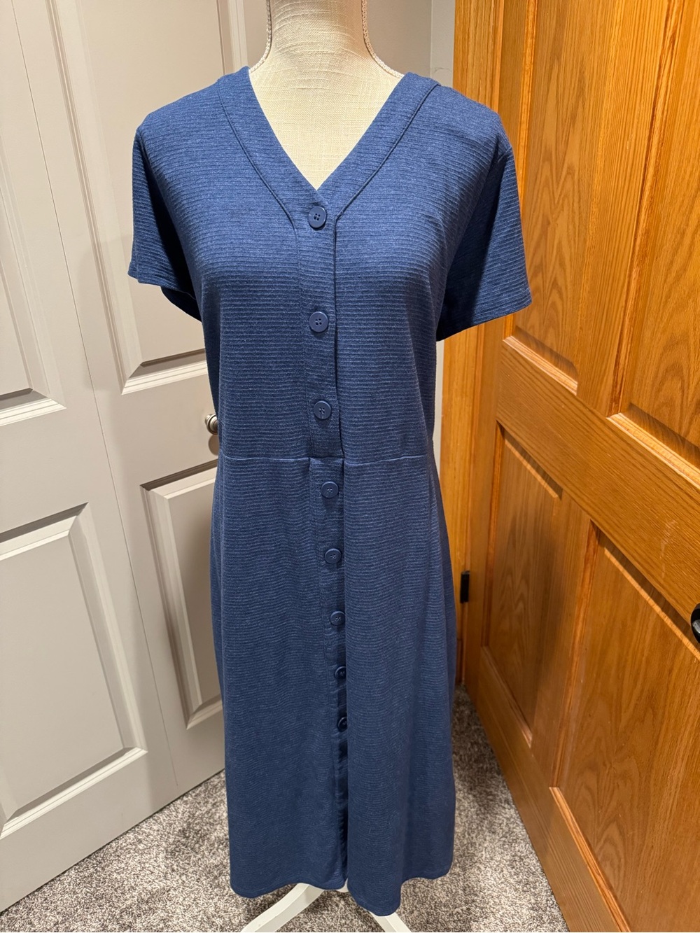 Liz Claiborne Slate Blue Button-Front V-Neck Dress